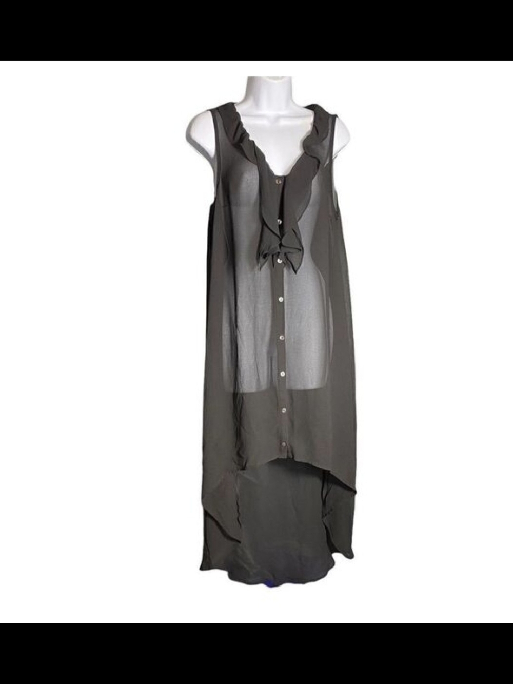 Poetry Sheer Ruffle-Trim Sleeveless Maxi Dress - Olive